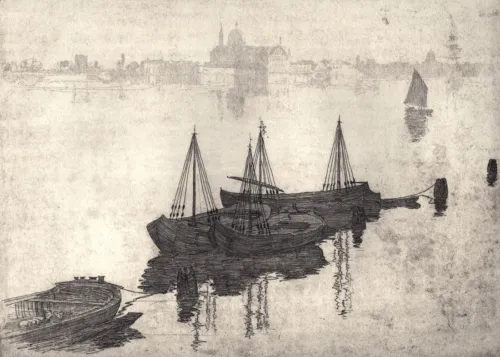 Sir Arthur Streeton The Lagoon and Barges, Venice.sm