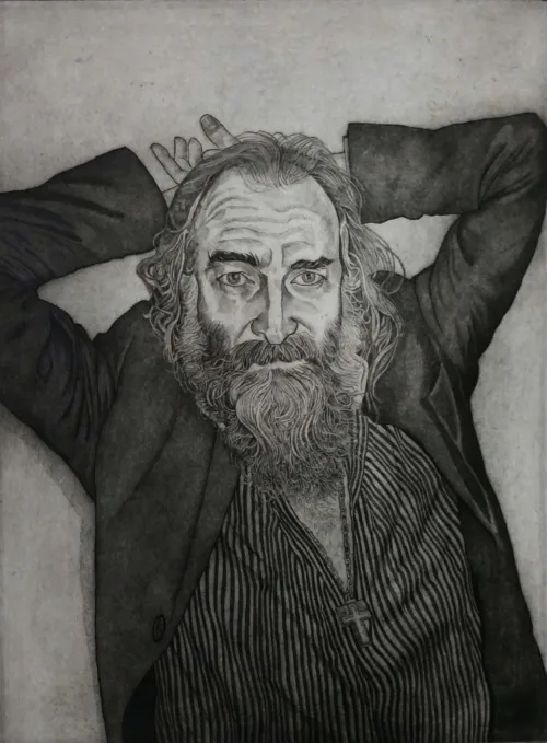 Steve Lopes Warren Ellis Portrait_etching_70cmx 50cm