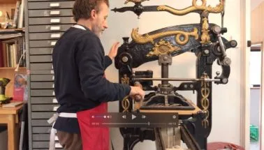 David Frazer on wood block press