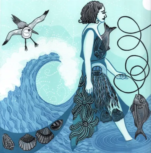 Scott Gwen,Taking the sea with her,Reduction linocut, 2020