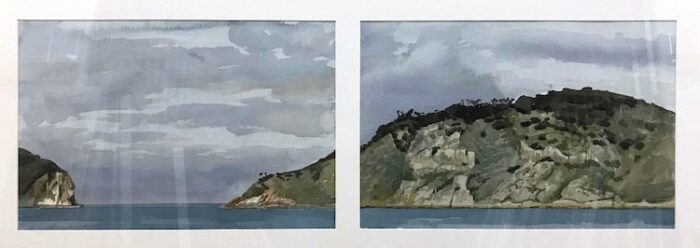 Rick Amor Entry to the bay Erith Is Bass Strait Watercolour 1 38x56 each