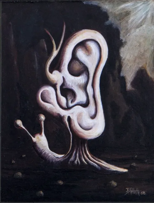 Antonio Balletta Sonic snail - Oil on board - 12cmx16cm -