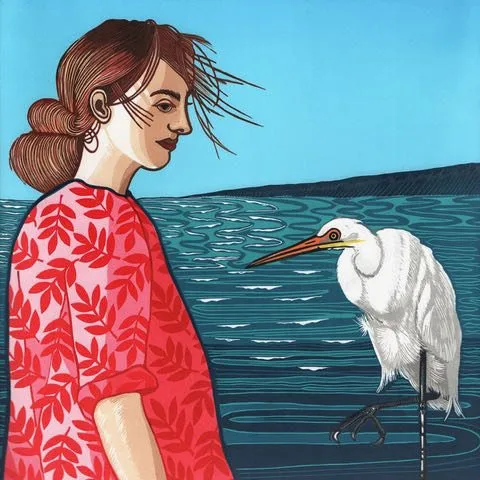 Scott_Gwen_Sharing_the_moment,reduction linocut,2021