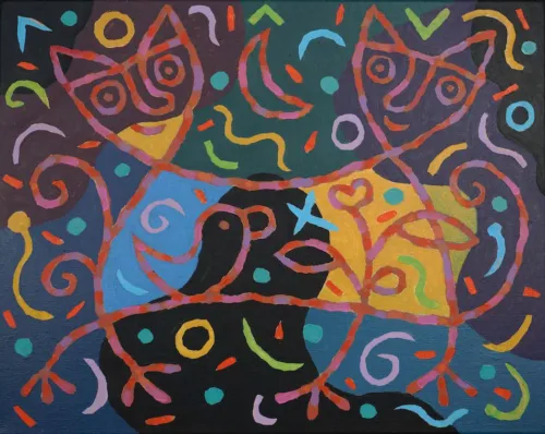 Michael Leunig Night Cats 2016 acrylic on canvas 40.5x50.5cm
