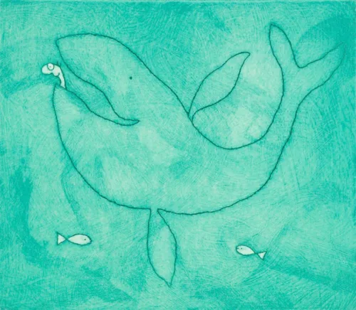 Michael Leunig Jonah and the Whale II engraving 26 x 30cm