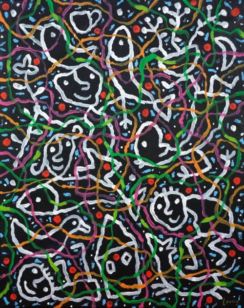 Michael Leunig Understorey 2021 acrylic on canvas 41x51cm