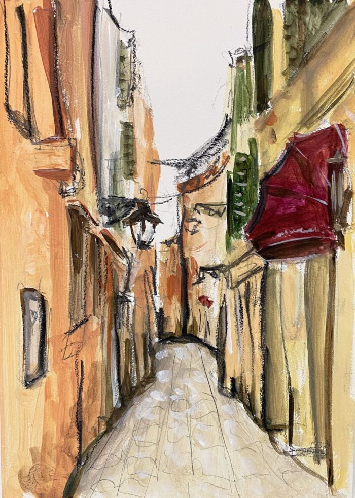 Soula Mantalvanos C. degli Albanesi Venezia 2022 18 x 13cm acrylic and conte on panel $690