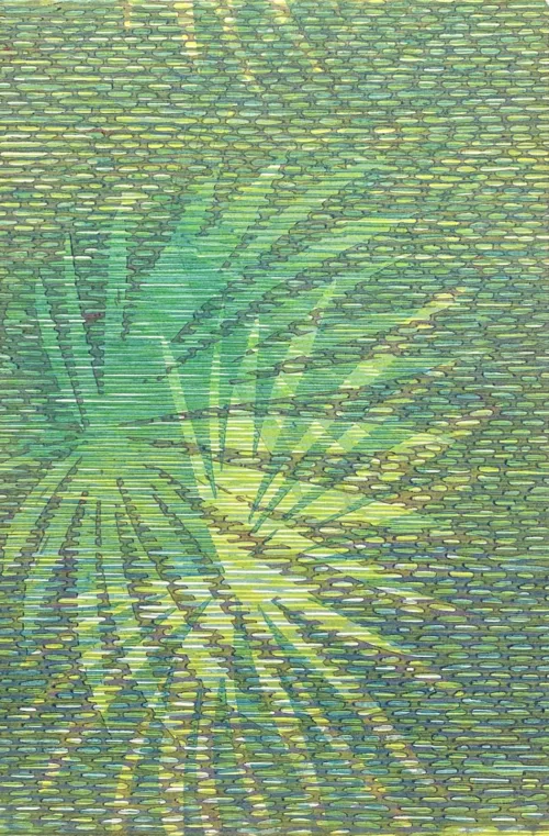 Lucinda Tanner Palmito Mix & Match 6, 2020 35 x 56cm multi-colour woodcut on Somerset 300gsm unique state