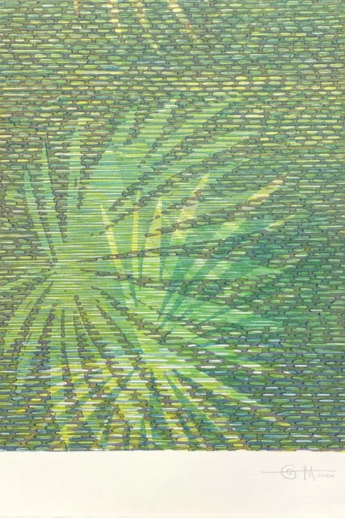 Lucinda Tanner Palmito Mix & Match 7, 2020 35 x 56cm multi-colour woodcut on Somerset 300gsm unique state