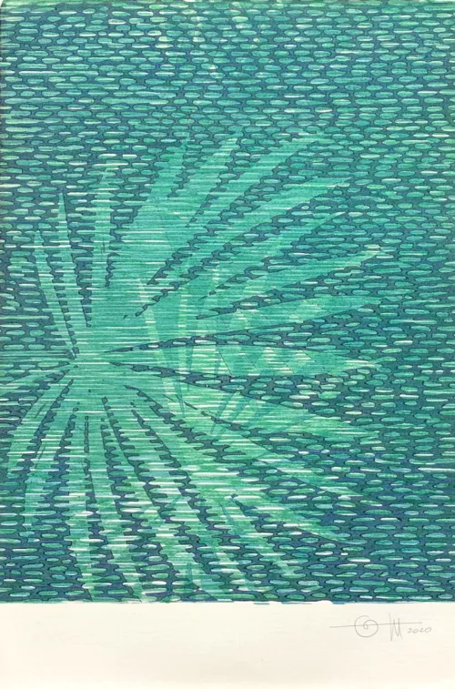 Lucinda Tanner Palmito Mix & Match 8, 2020 35 x 56cm multi-colour woodcut on Somerset 300gsm unique state