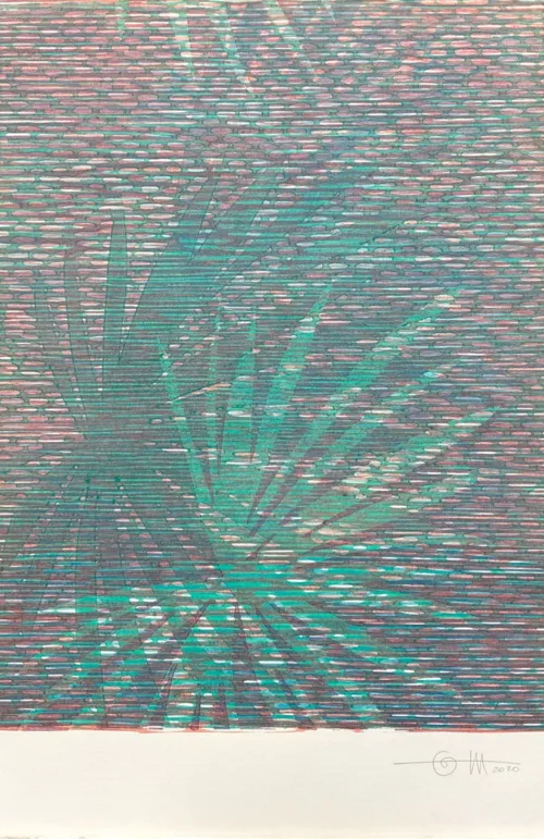 Lucinda Tanner Palmito Mix & Match 12, 2020 35 x 56cm multi-colour woodcut on Somerset 300gsm unique state