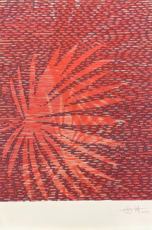 Lucinda Tanner Palmito Mix & Match 14, 2020 35 x 56cm multi-colour woodcut on Somerset 300gsm unique state