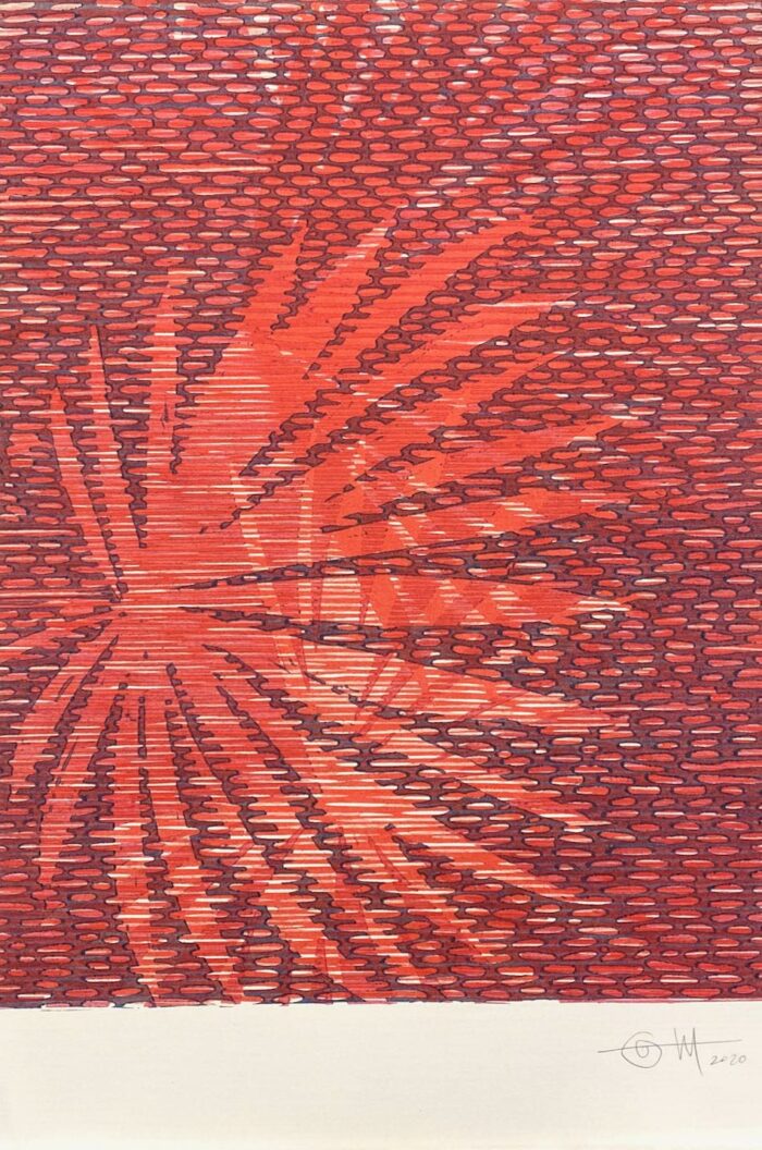 Lucinda Tanner Palmito Mix & Match 14, 2020 35 x 56cm multi-colour woodcut on Somerset 300gsm unique state