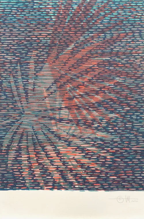 Lucinda Tanner Palmito Mix & Match 15, 2020 35 x 56cm multi-colour woodcut on Somerset 300gsm unique state