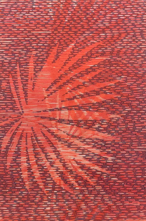 Lucinda Tanner Palmito Mix & Match 16, 2020 35 x 56cm multi-colour woodcut on Somerset 300gsm unique state