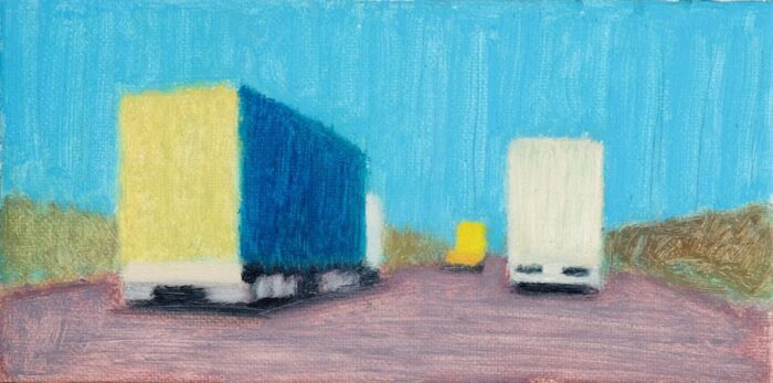 Jim Pavlidis Three_trucks 15 x 29.5cm $1100 framed