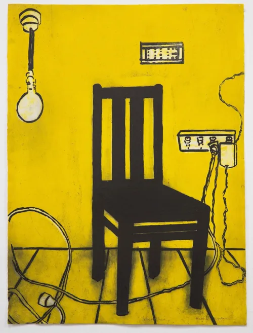 Katherine Hattam Yellow Kitchen Chair 56 x 76 cm unframed 2/25 etching APW $1350 unframed