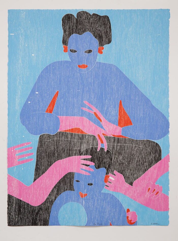 Katherine Hattam The Pinch, 2022 jigsaw woodblock print on BFK Rives paper 76 x 57 cm; 87 x 68 cm framed Edition of 15 $2,000 framed