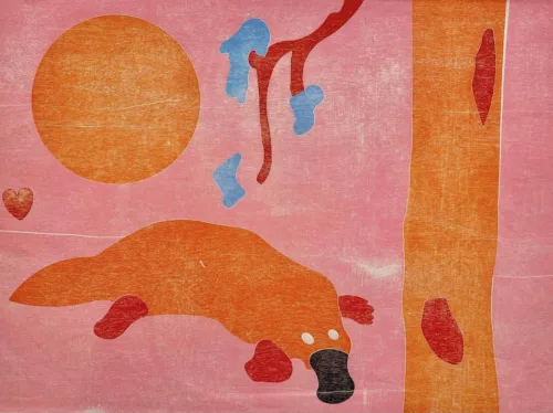 Katherine Hattam Platypus With Black Bill jigsaw wood block print 67 x 87cm $2,200 framed