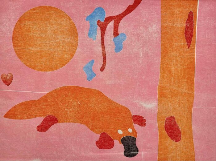 Katherine Hattam Platypus With Black Bill jigsaw wood block print 67 x 87cm $2,200 framed