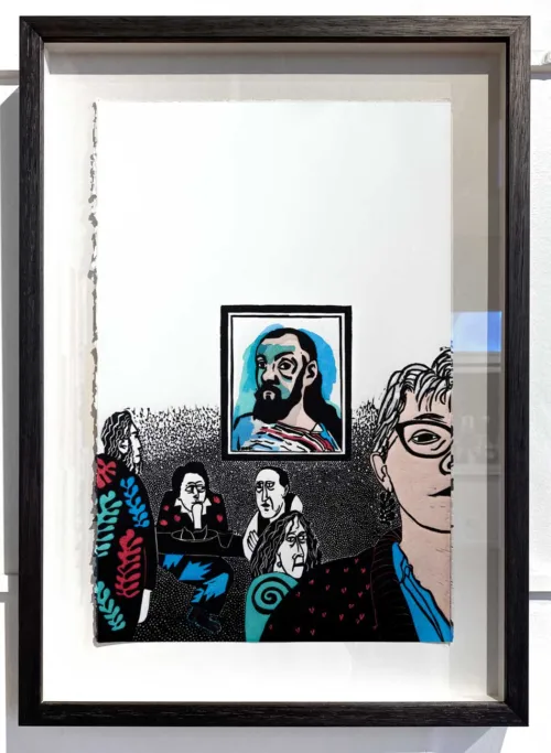 Sue Poggioli Matisse Selfie 2022 Hand Coloured Linocut 40 cm x 26 cm f