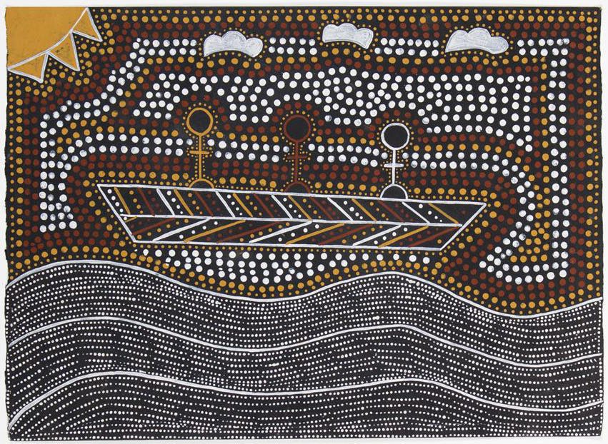 Jimmy Mungatopi Kapala (sailing boat) ochres on paper 56 x 76cm $500