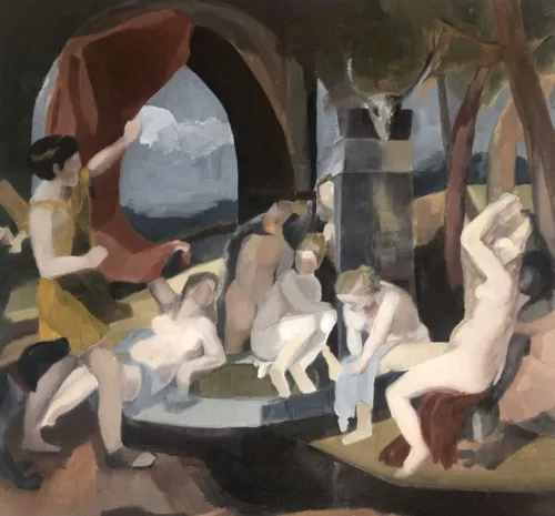 Sophia Xeros-Constantinides After Titian’s Diana and Actaeon (1556-59) oil on gessoed paper framed size 37.3x40.3cm $1600 f