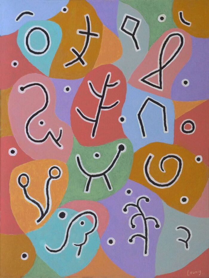 Michael Leunig Homage to Klee 2023 acrylic on linen 61 x 46cm $6,000 f