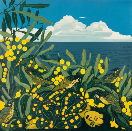 Gwen Scott Foreshore life II 2023 reduction linocut ed of 6 44 x 44.5cm $850 uf