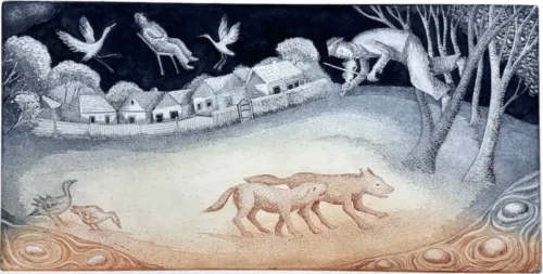 Where songs are sung etching a la poupee 20 x 40cm $600