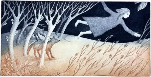 In whispers retold etching a la poupee 20 x 40cm $600