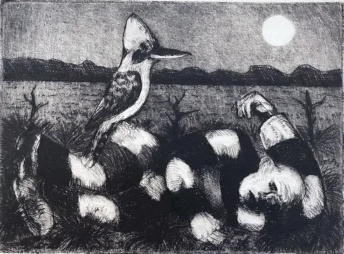 Philip Davey Convict with Kookaburra etching $350 11x15cm Edition of 12
