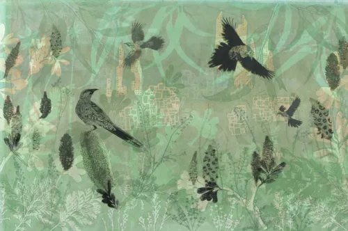Trudy Rice Wattlebirds in a Garden of Banksias Multi solar plate etching 80x120cm $4950f
