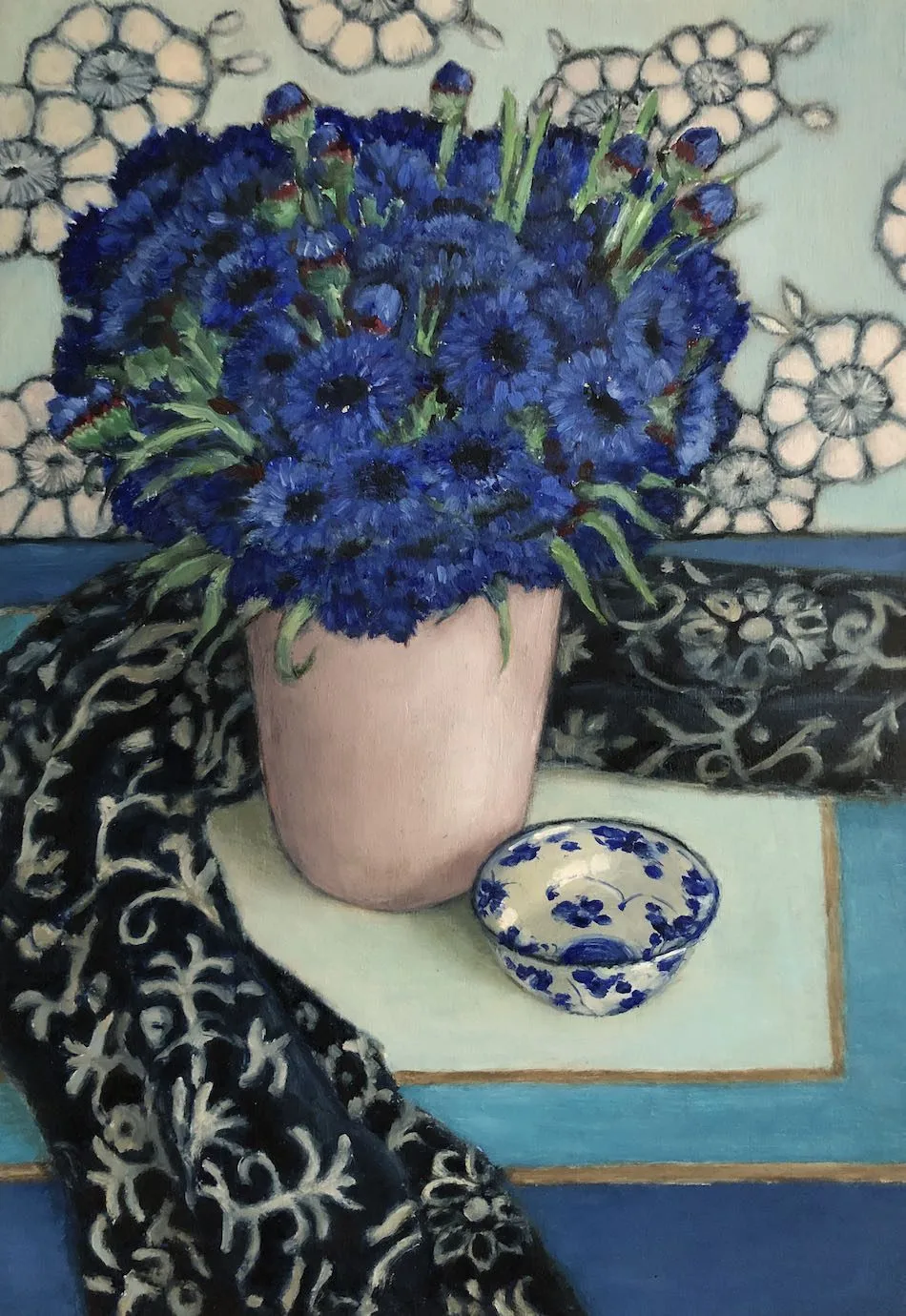 Marian Blank Cornflowers oil on board 39 x 27cm $890f Marian Blank Cornflowers oil on board 39 x 27cm $890f