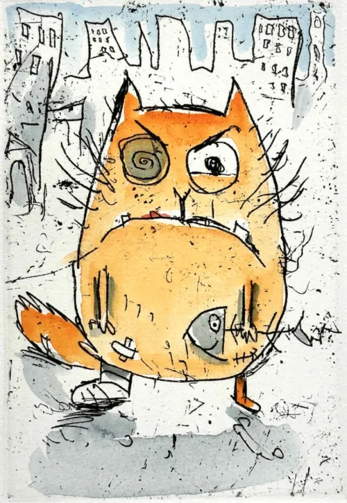 Leigh Hobbs Surly Old Tom h-col etching ed of 100 14.5x9.7cm UF $400