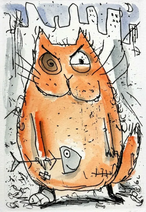 Leigh Hobbs Old Tom Entranced h-col etching edition of 100 14.5x9.5cm UF $400