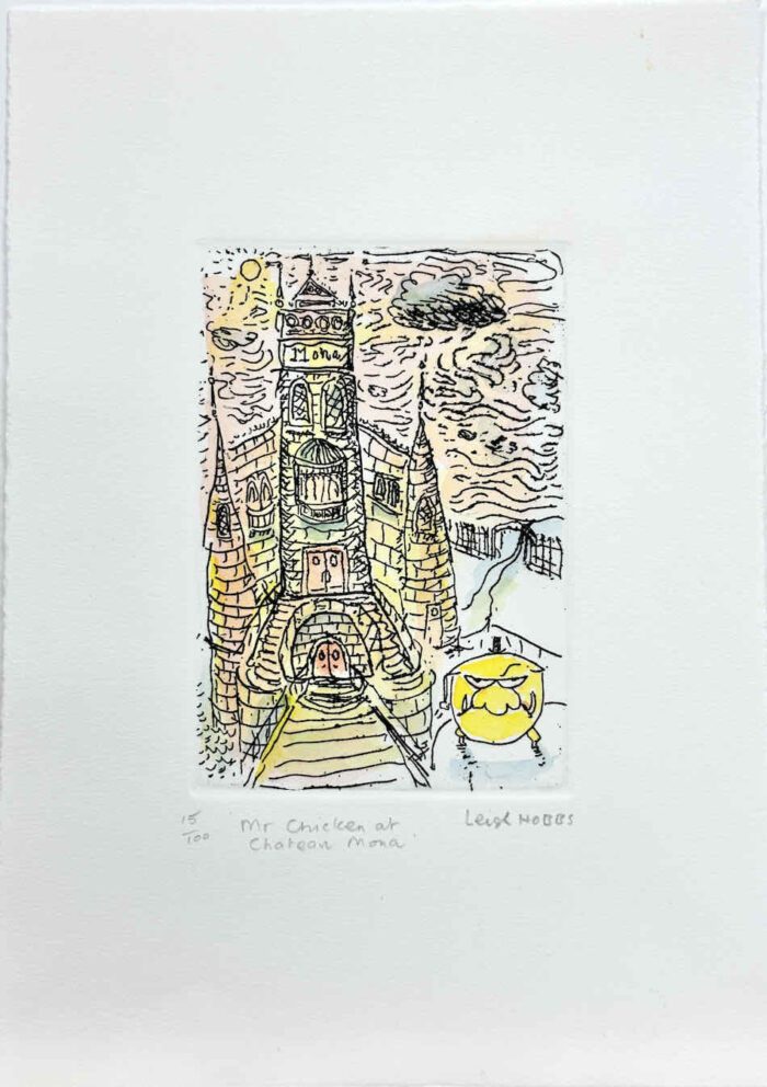 Leigh Hobbs Mr Chicken at Chateau Mona h-col etching edition of 100 14.5x9.7cm UF $400