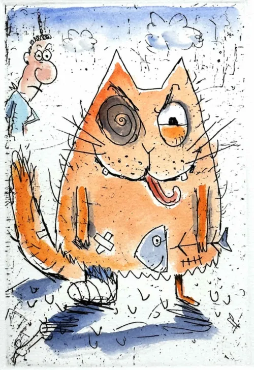 Leigh Hobbs Angela and Old Tom h-col etching edition of 100 14.5x9.7cm UF $400