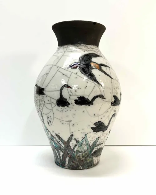 Philip Davey Swan & Heron 38 x 22cm raku ceramic $2,200 -04