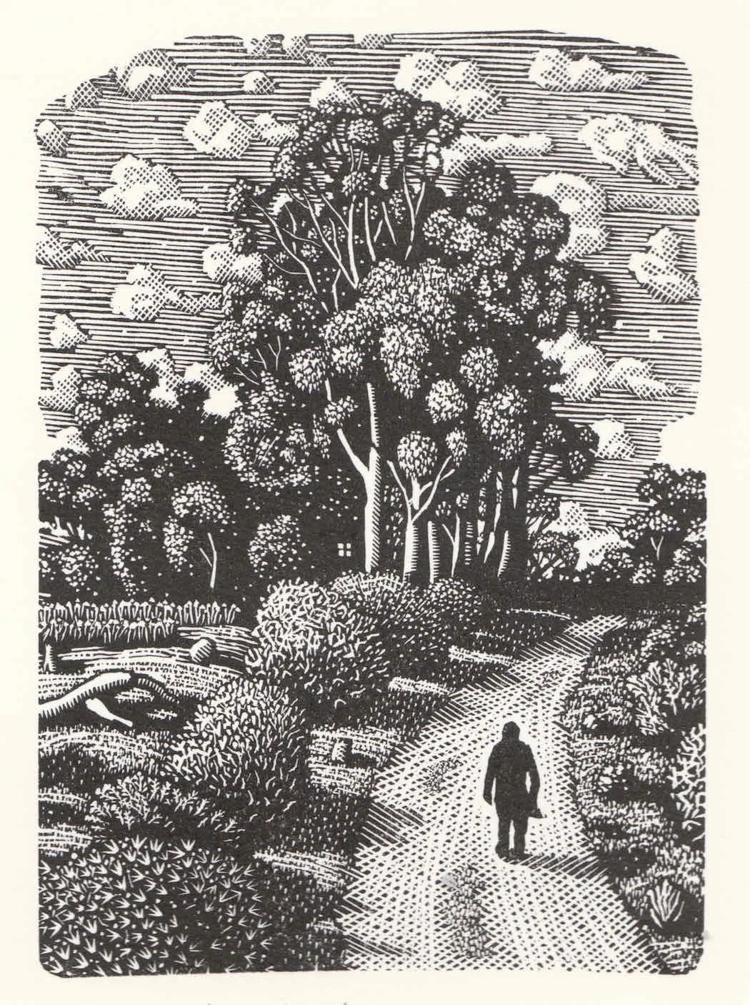 David Frazer The Short Walk Home wood engraving home 2023 wood engraving 11.5×8.2cm $450 UF $570f David Frazer The Short Walk Home wood engraving home 2023 wood engraving 11.5x8.2cm $450 UF $570f