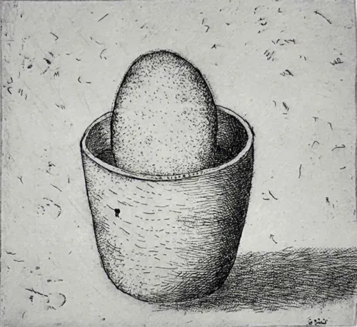 Jiri Tibor Novak The Gardener's Little Bird (Egg in a Pot) etching 11.5 x 12cm Edition of 30 image