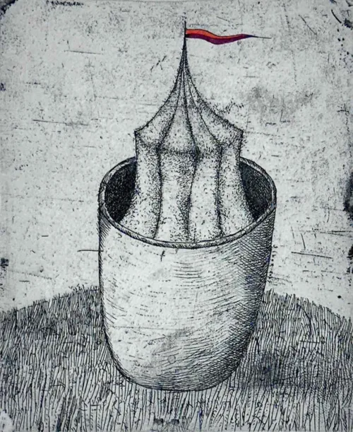 Jiri Tibor Novak Gardener's Home handcoloured etching 11 x 13.5cm edition of 30 image