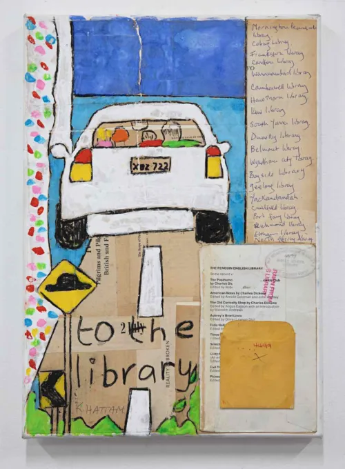 To The Library 41 x 29cm mixed media on linen $2,000 unframed Katherine Hattam