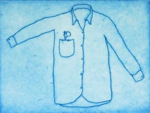 Michael Leunig Man in a Blue Shirt engraving image size 22.5 x 30cm $1,100 F