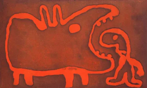 Michael Leunig Moment of truth open bite etching image size 12 x 20cm