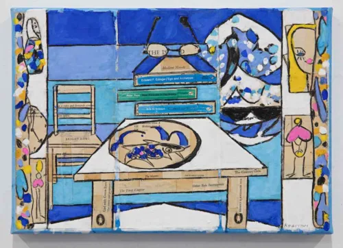 Modern Novels 29x41cm mixed media on linen $2,500 unframed Katherine Hattam