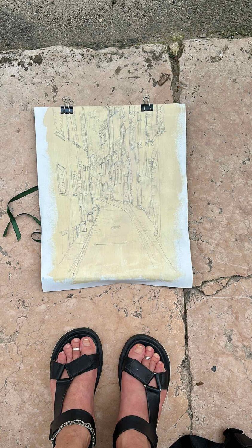 Painting prep, sketching in Verona