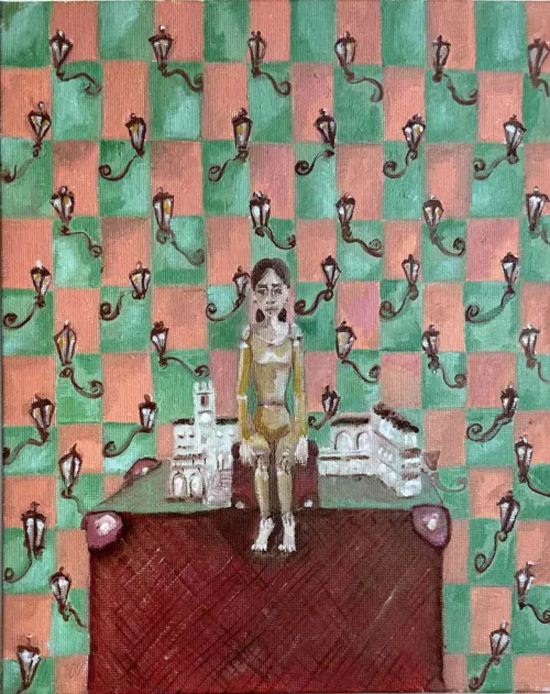 Soula Mantalvanos Lunch in Cortona (study) 2024 oil on canvas panel 25.5 x 20cm $890