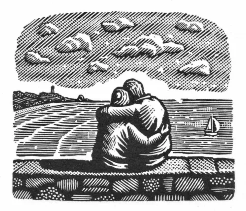 David Frazer Forever Yours 2023 wood engraving 5.9x6.8cm $525 F $373 UF