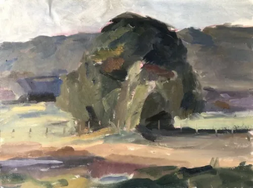 Brett Mallon Farmyard Trees oil on canvas 30.5 x 40.5cm $945